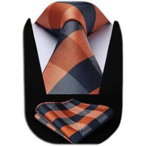 Mens plaid tie and pocket square set formal business wedding necktie gift
